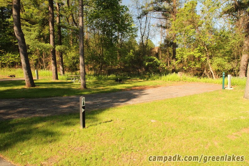 Campsite Photo of Site P35 at Green Lakes State Park, New York - Looking at Site from Road Sign Visible