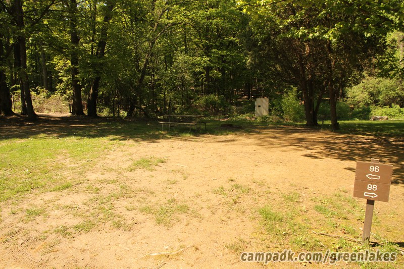 Campsite Photo of Site 96 at Green Lakes State Park, New York - Looking at Site from Road Sign Visible