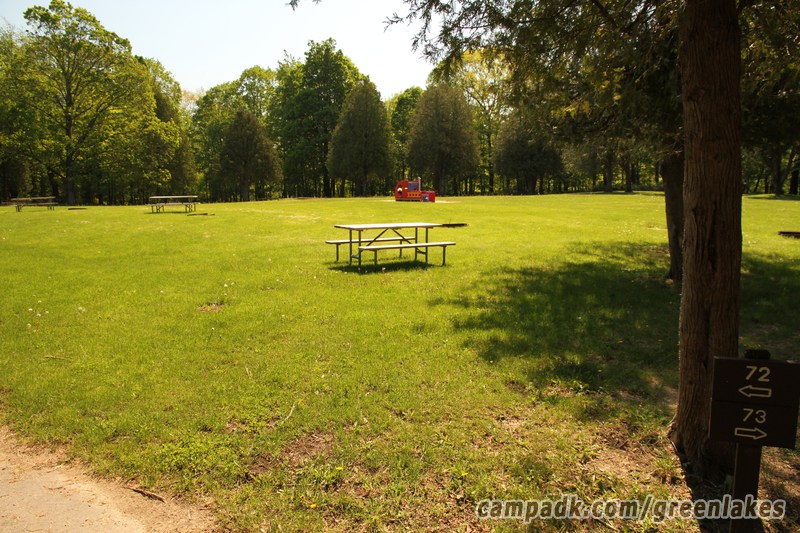 Campsite Photo of Site 72 at Green Lakes State Park, New York - Looking at Site from Road Sign Visible