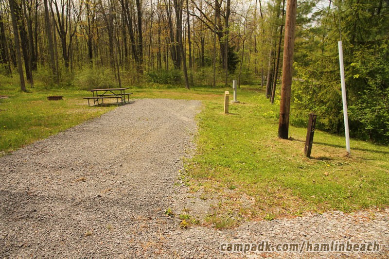 Campsite Photo of Site 15 at Hamlin Beach State Park, New York - Looking at Site from Road Sign Visible
