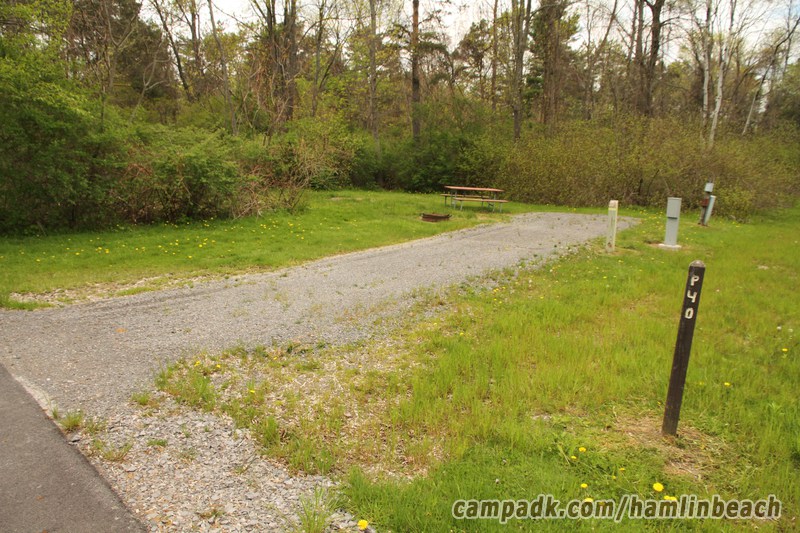 Campsite Photo of Site 40 at Hamlin Beach State Park, New York - Looking at Site from Road Sign Visible