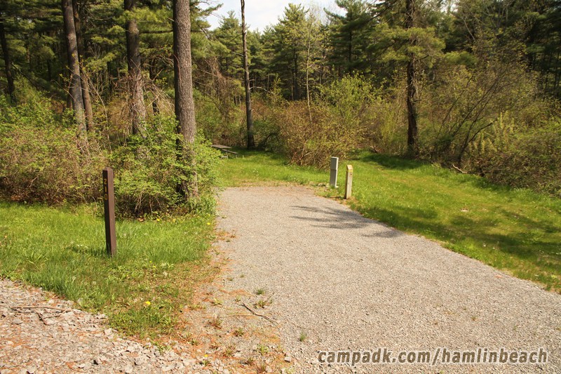 Campsite Photo of Site 210 at Hamlin Beach State Park, New York - Looking at Site from Road Sign Visible