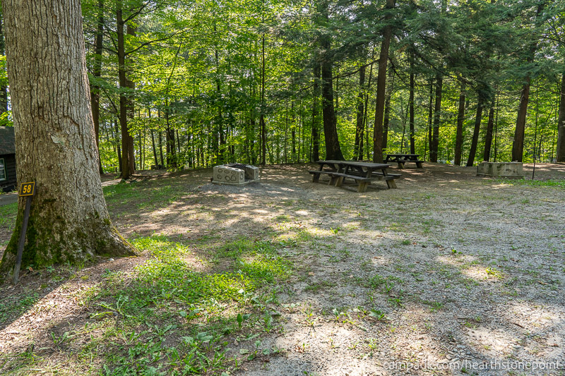 Campsite Photo of Site 58 at Hearthstone Point Campground, New York - Looking at Site from Road Sign Visible