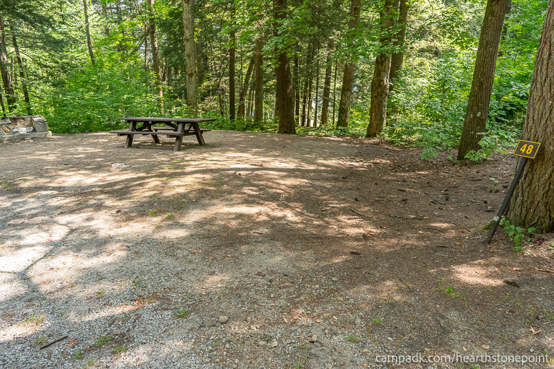 Campsite Photo of Site 48 at Hearthstone Point Campground, New York - Looking at Site from Road Sign Visible