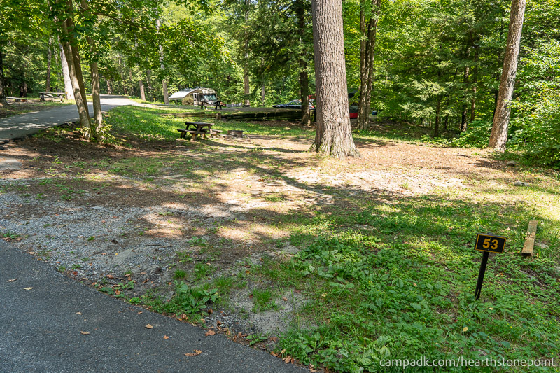 Campsite Photo of Site 53 at Hearthstone Point Campground, New York - Looking at Site from Road Sign Visible