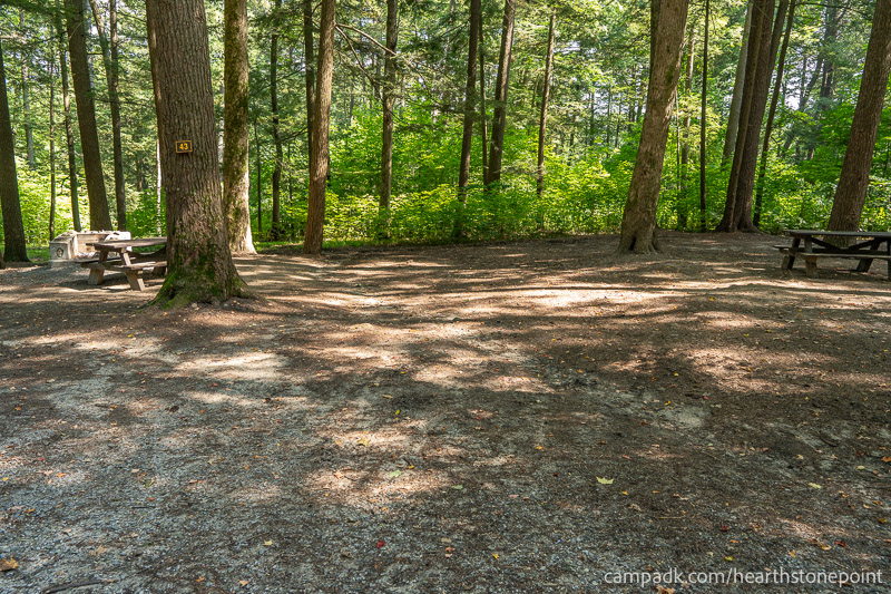 Campsite Photo of Site 43 at Hearthstone Point Campground, New York - Looking at Site from Road Sign Visible