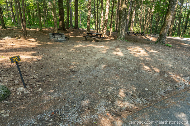 Campsite Photo of Site 32 at Hearthstone Point Campground, New York - Looking at Site from Road Sign Visible