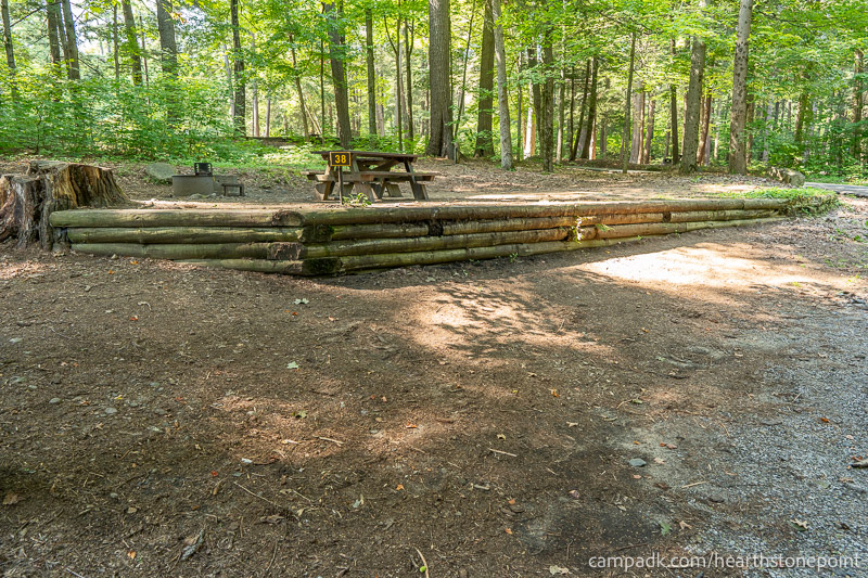 Campsite Photo of Site 38 at Hearthstone Point Campground, New York - Looking at Site from Road Sign Visible