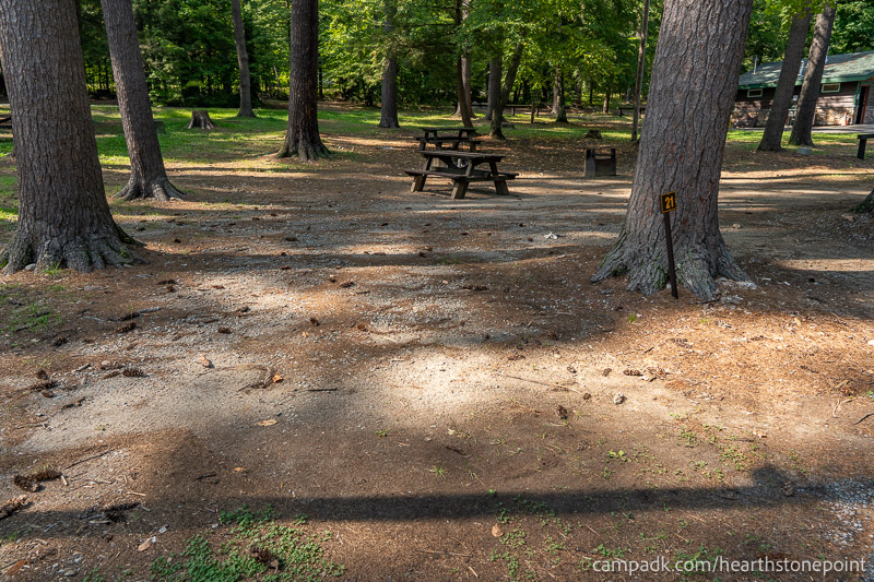 Campsite Photo of Site 21 at Hearthstone Point Campground, New York - Looking at Site from Road Sign Visible