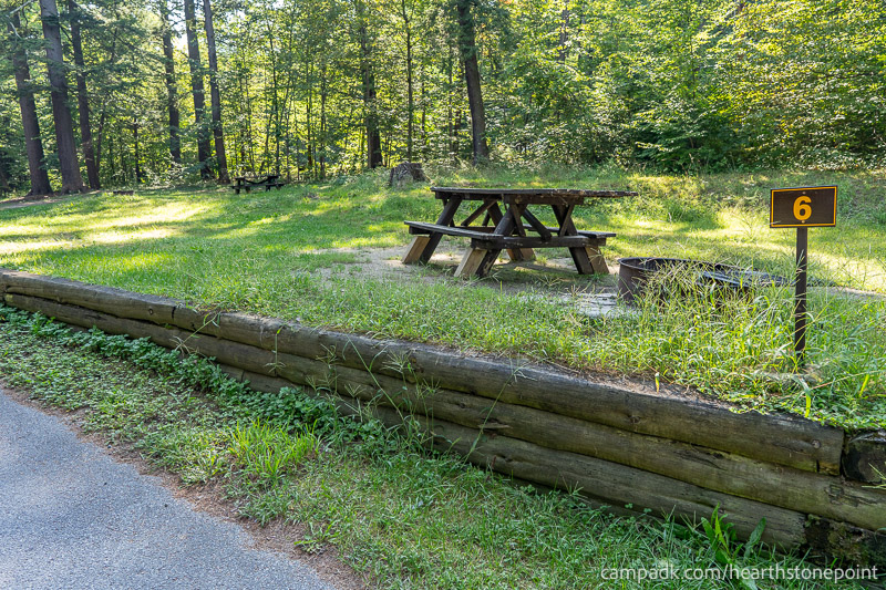 Campsite Photo of Site 6 at Hearthstone Point Campground, New York - Looking at Site from Road Sign Visible