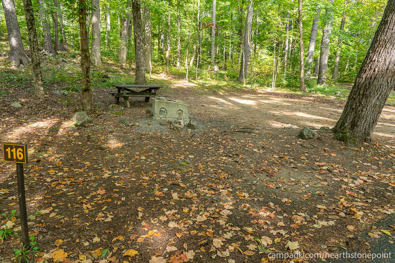 Campsite Photo of Site 116 at Hearthstone Point Campground, New York - Looking at Site from Road Sign Visible