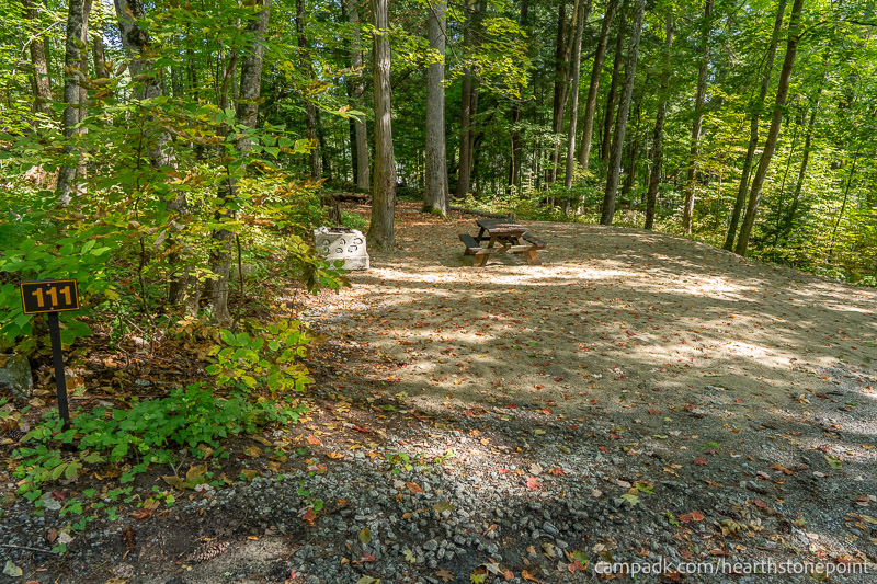 Campsite Photo of Site 111 at Hearthstone Point Campground, New York - Looking at Site from Road Sign Visible