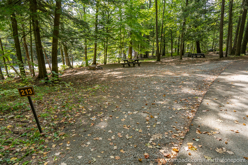 Campsite Photo of Site 213 at Hearthstone Point Campground, New York - Looking at Site from Road Sign Visible
