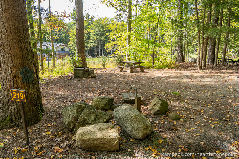 Campsite Photo of Site 219 at Hearthstone Point Campground, New York - Looking at Site from Road Sign Visible