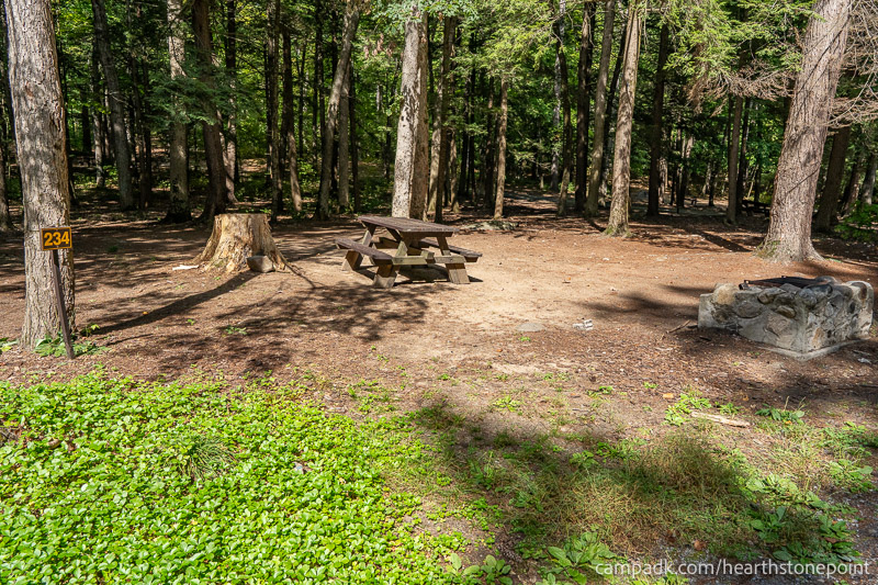 Campsite Photo of Site 234 at Hearthstone Point Campground, New York - Looking at Site from Road Sign Visible