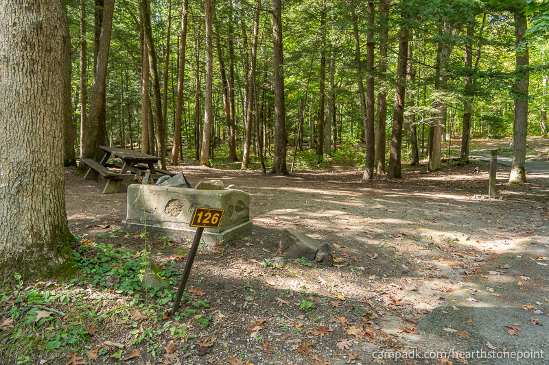 Campsite Photo of Site 126 at Hearthstone Point Campground, New York - Looking at Site from Road Sign Visible