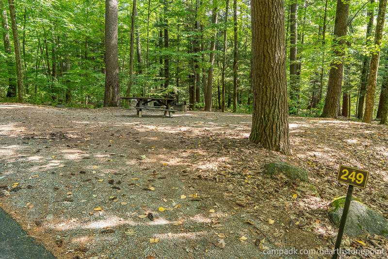 Campsite Photo of Site 249 at Hearthstone Point Campground, New York - Looking at Site from Road Sign Visible