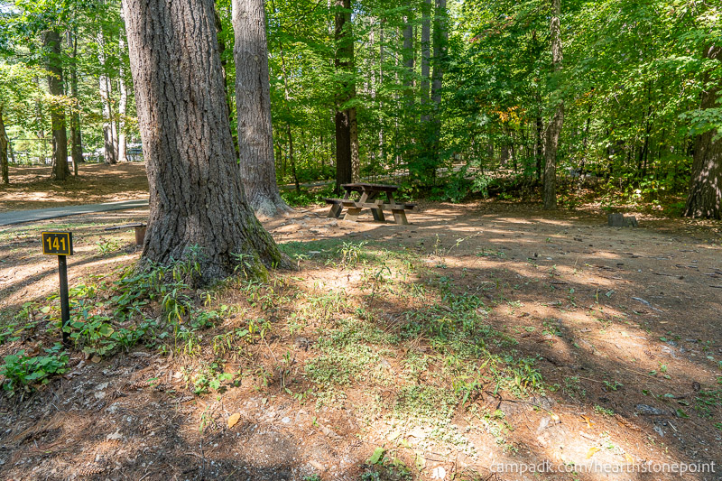 Campsite Photo of Site 141 at Hearthstone Point Campground, New York - Looking at Site from Road Sign Visible