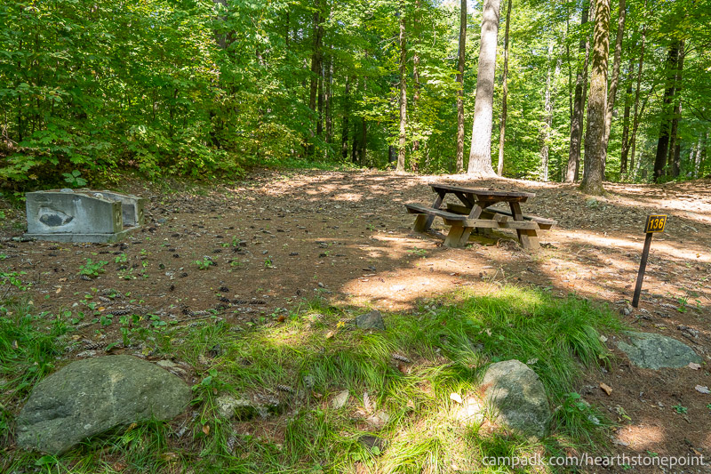 Campsite Photo of Site 136 at Hearthstone Point Campground, New York - Looking at Site from Road Sign Visible