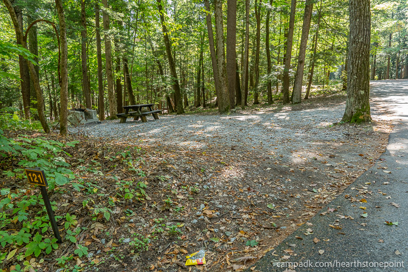 Campsite Photo of Site 121 at Hearthstone Point Campground, New York - Looking at Site from Road Sign Visible