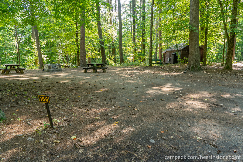Campsite Photo of Site 166 at Hearthstone Point Campground, New York - Looking at Site from Road Sign Visible