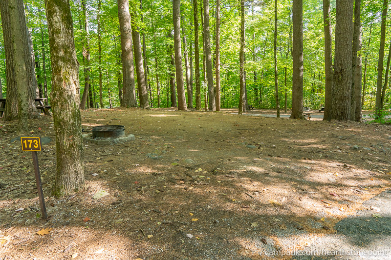 Campsite Photo of Site 173 at Hearthstone Point Campground, New York - Looking at Site from Road Sign Visible