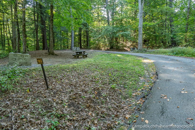 Campsite Photo of Site 193 at Hearthstone Point Campground, New York - Looking at Site from Road Sign Visible
