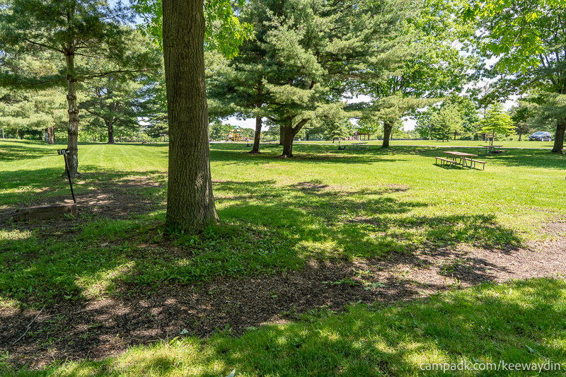 Campsite Photo of Site 30 at Keewaydin State Park, New York - Looking at Site from Road Sign Visible