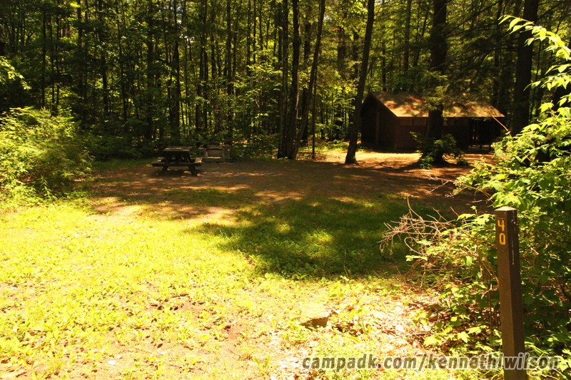 Campsite Photo of Site 40 at Kenneth L Wilson Campground, New York - Looking at Site from Road Sign Visible