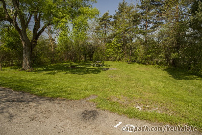 Campsite Photo of Site 85 at Keuka Lake State Park, New York - Looking at Site from Road Sign Visible
