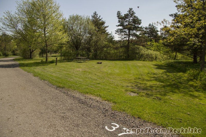 Campsite Photo of Site 95 at Keuka Lake State Park, New York - Looking at Site from Road Sign Visible