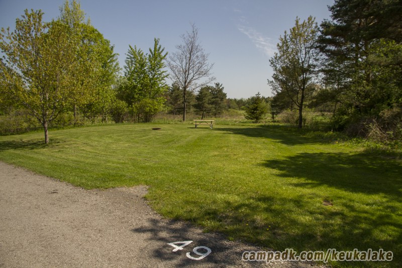 Campsite Photo of Site 100 at Keuka Lake State Park, New York - Looking at Site from Road Sign Visible