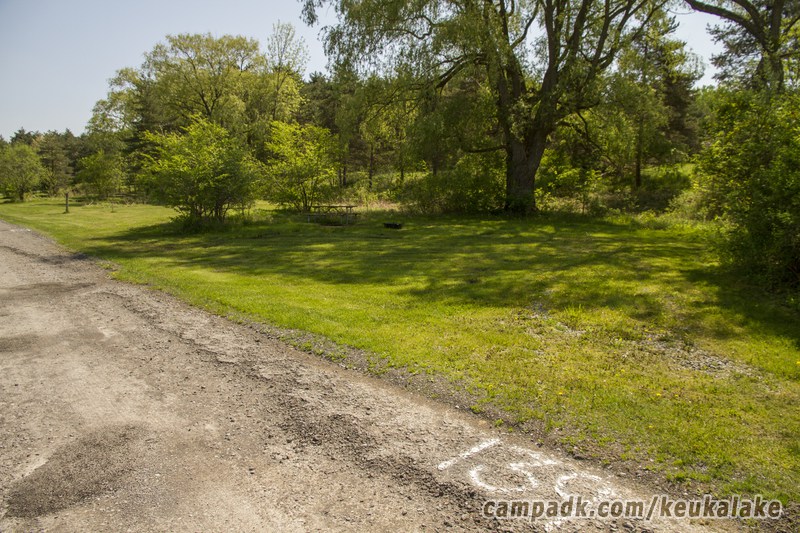 Campsite Photo of Site 145 at Keuka Lake State Park, New York - Looking at Site from Road Sign Visible