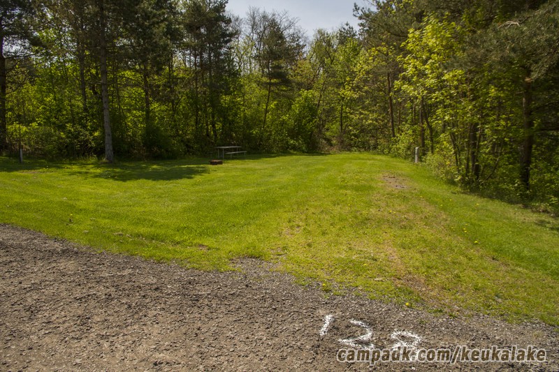 Campsite Photo of Site 140 at Keuka Lake State Park, New York - Looking at Site from Road Sign Visible