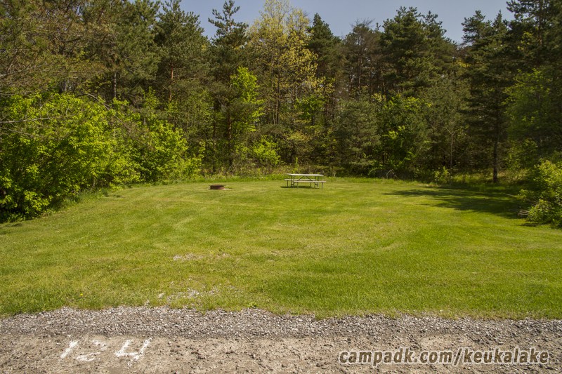 Campsite Photo of Site 115 at Keuka Lake State Park, New York - Looking at Site from Road Sign Visible