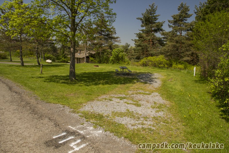 Campsite Photo of Site 135 at Keuka Lake State Park, New York - Looking at Site from Road Sign Visible