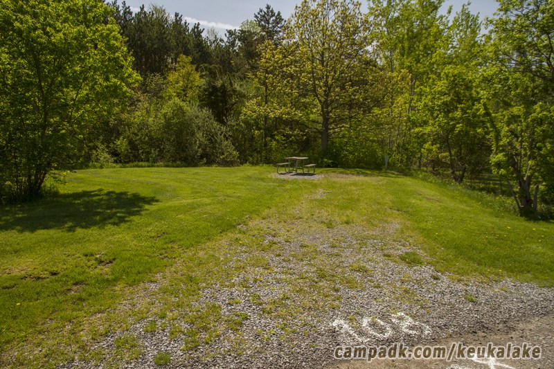 Campsite Photo of Site 105 at Keuka Lake State Park, New York - Looking at Site from Road Sign Visible