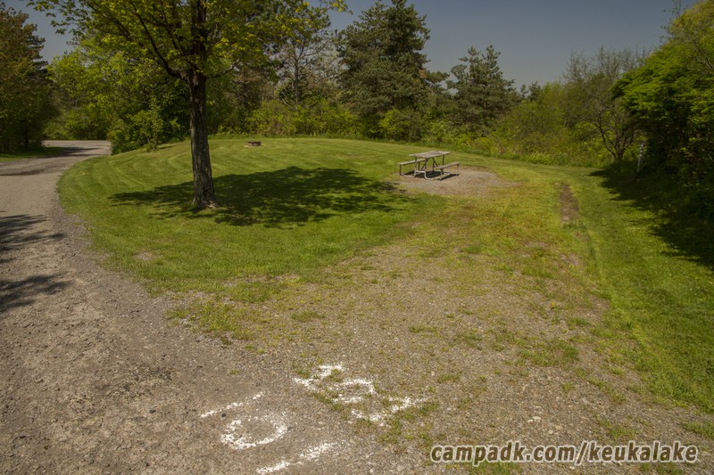 Campsite Photo of Site 130 at Keuka Lake State Park, New York - Looking at Site from Road Sign Visible
