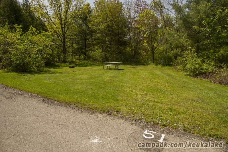 Campsite Photo of Site 30 at Keuka Lake State Park, New York - Looking at Site from Road Sign Visible