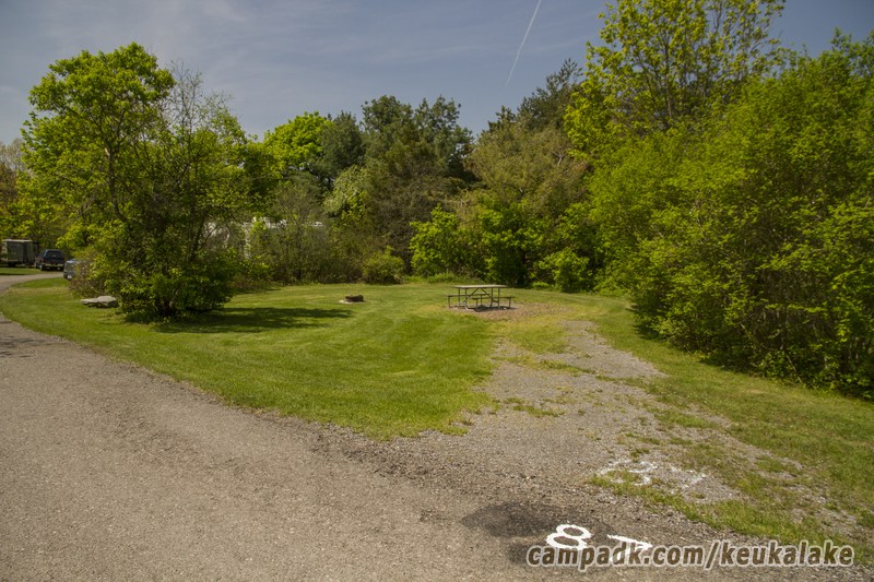 Campsite Photo of Site 45 at Keuka Lake State Park, New York - Looking at Site from Road Sign Visible
