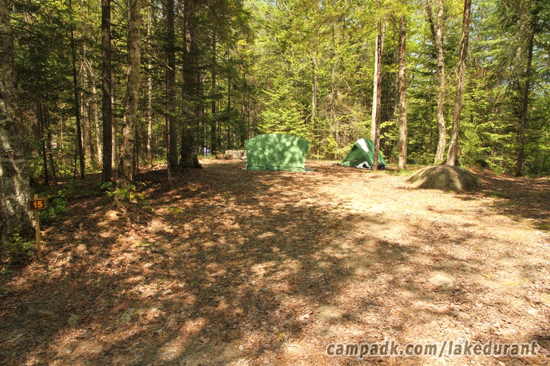 Campsite Photo of Site 15 at Lake Durant Campground, New York - Looking at Site from Road Sign Visible