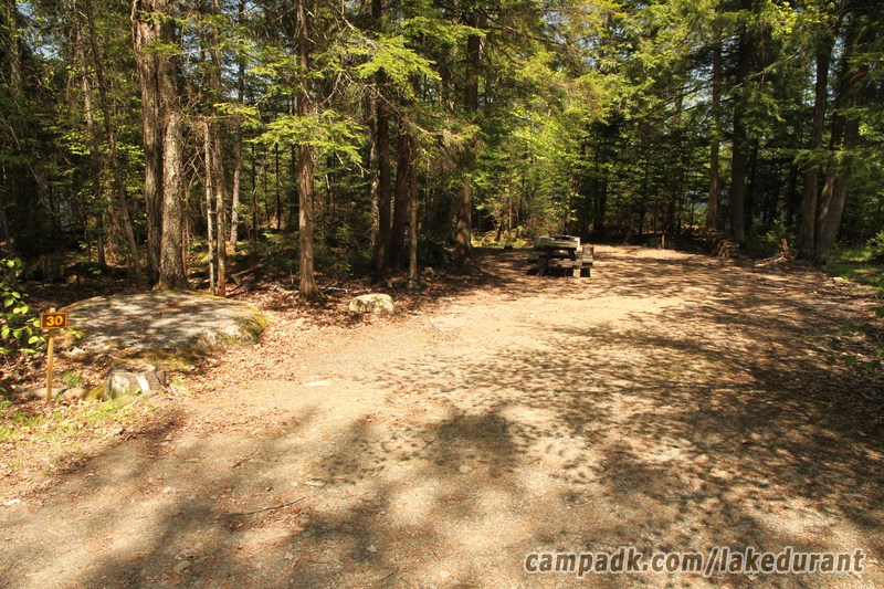 Campsite Photo of Site 30 at Lake Durant Campground, New York - Looking at Site from Road Sign Visible