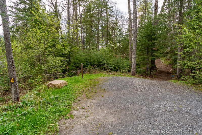 Campsite Photo of Site 4 at Lake Durant Campground, New York - Looking at Site from Road Sign Visible