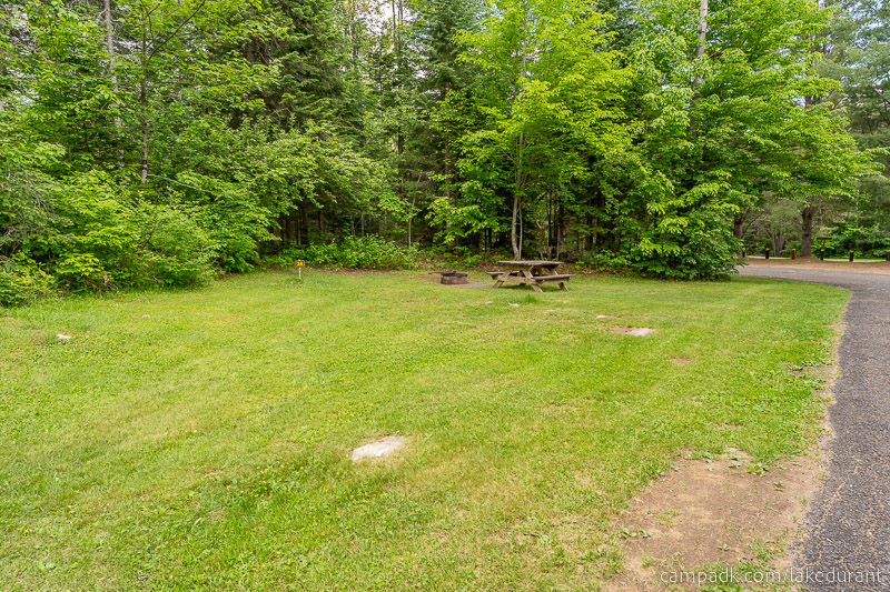 Campsite Photo of Site 2A at Lake Durant Campground, New York - Looking at Site from Road Sign Visible