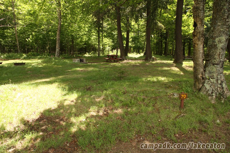 Campsite Photo of Site 70 at Lake Eaton Campground, New York - Looking at Site from Road Sign Visible