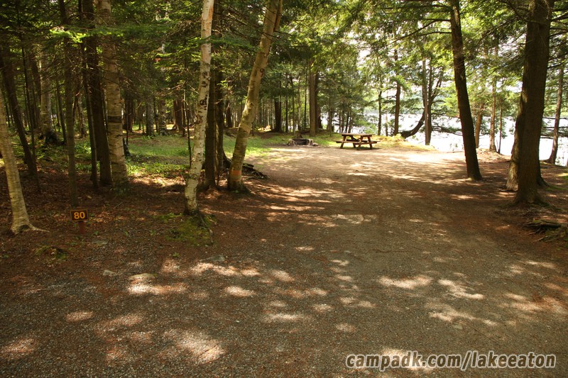 Campsite Photo of Site 80 at Lake Eaton Campground, New York - Looking at Site from Road Sign Visible