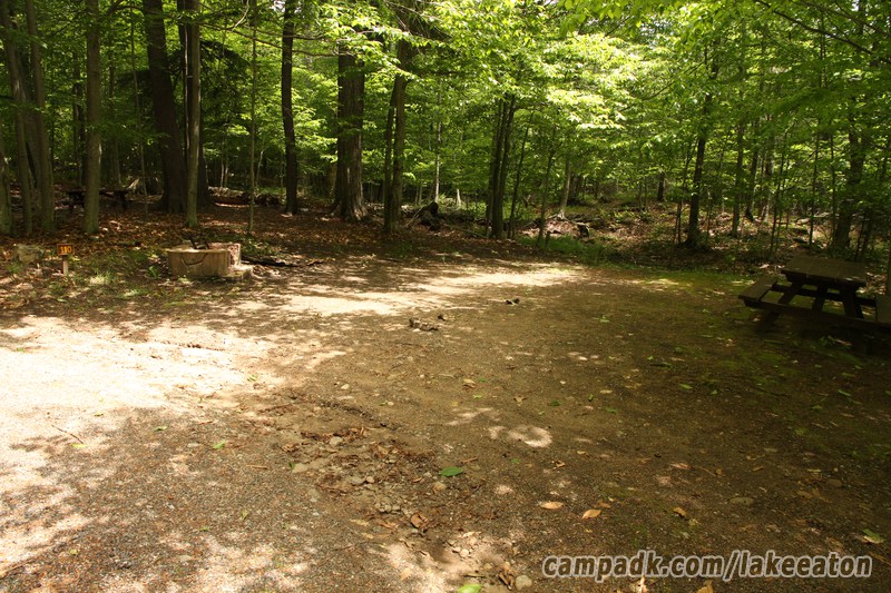 Campsite Photo of Site 110 at Lake Eaton Campground, New York - Looking at Site from Road Sign Visible