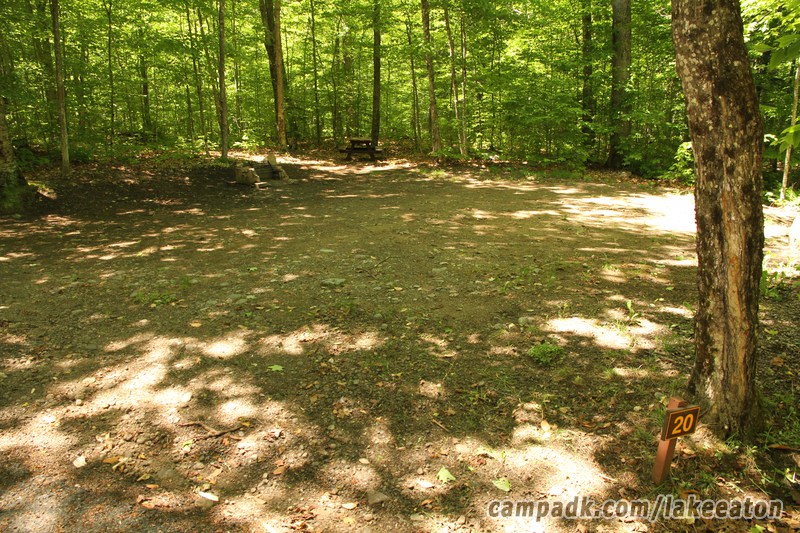 Campsite Photo of Site 20 at Lake Eaton Campground, New York - Looking at Site from Road Sign Visible
