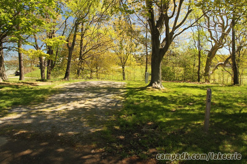 Campsite Photo of Site 10 at Lake Erie State Park, New York - Looking at Site from Road Sign Visible