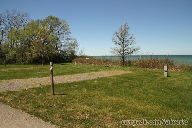 Campsite Photo of Site 20 at Lake Erie State Park, New York - Looking at Site from Road Sign Visible